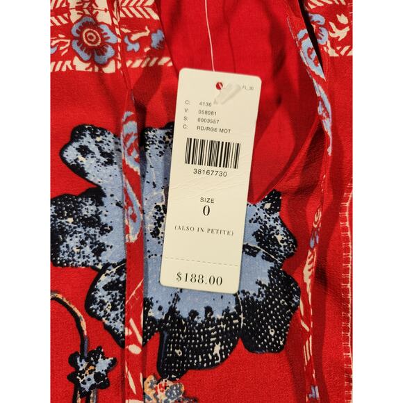 Anthropologie Vanessa Virginia Dress Size 0 Red Boho 100% Silk Isabelle Floral - Picture 5 of 12